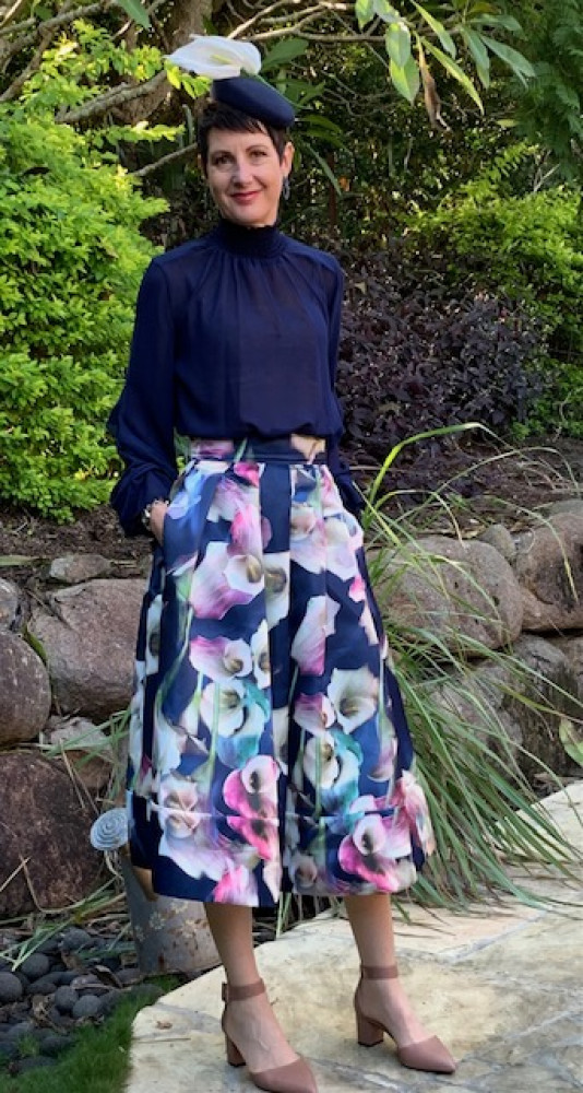 Floral Satin Pleated Skirt