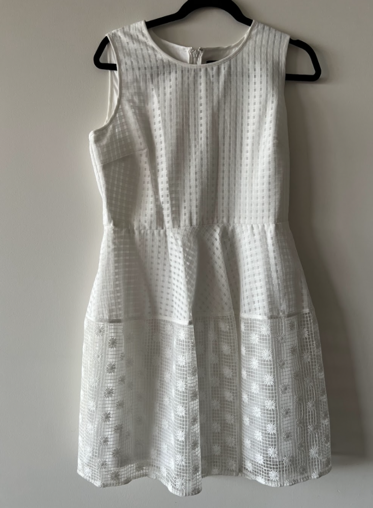 White Dress with Check and Lace Textures