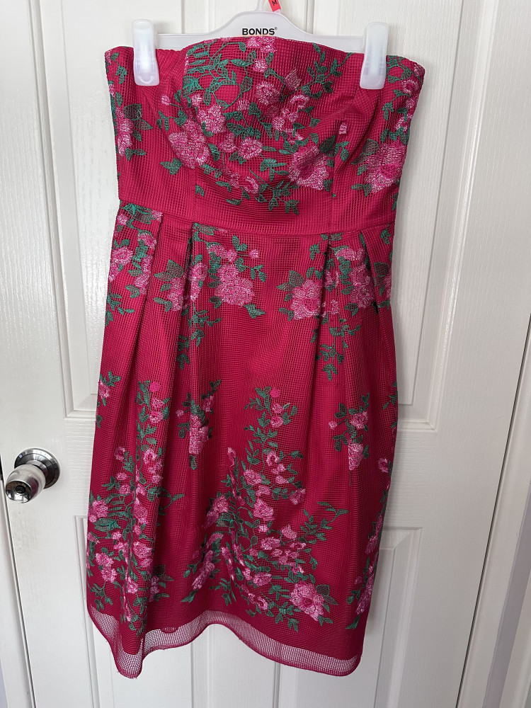 Pink floral strapless frock