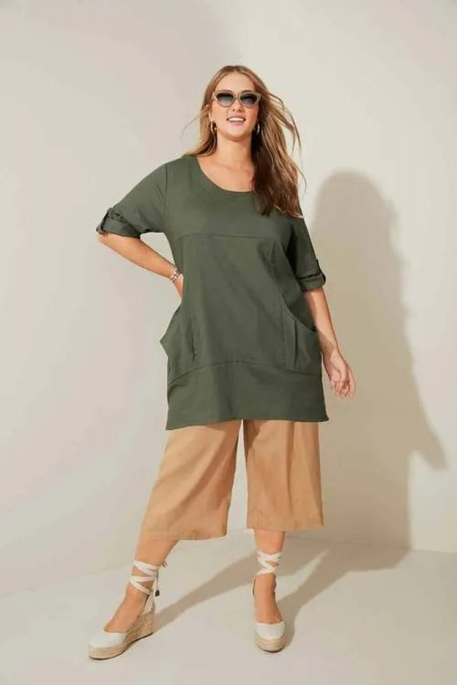 Sara Linen Blend Drape Pocket Tunic - Thyme
