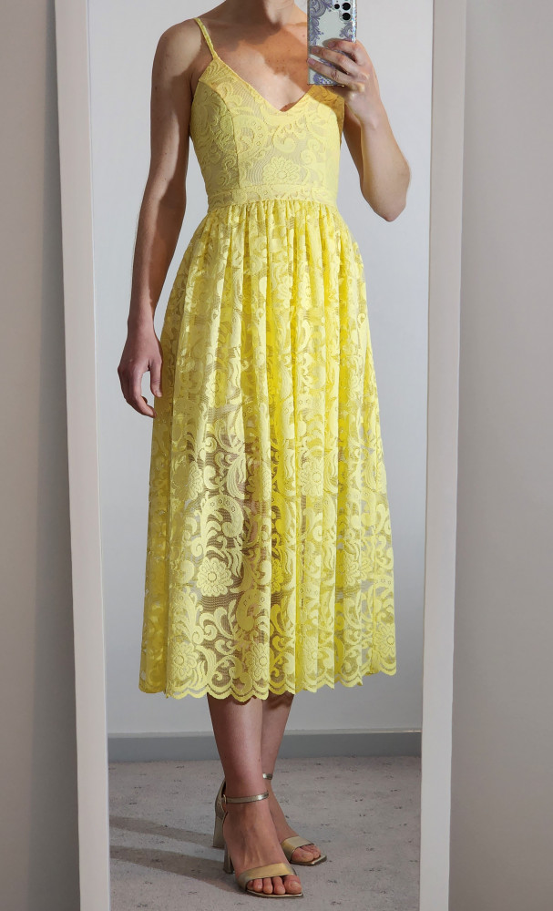 Yellow Lace Bustier Cocktail Sun Dress Size 4 