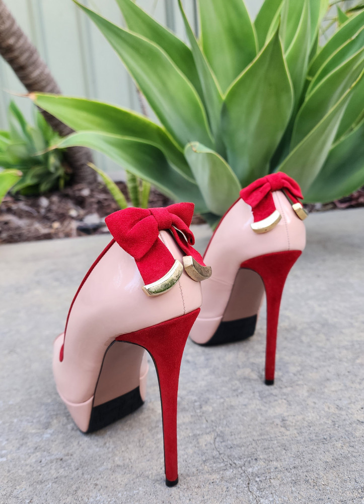 Christmas Pink High Heels Red Bow