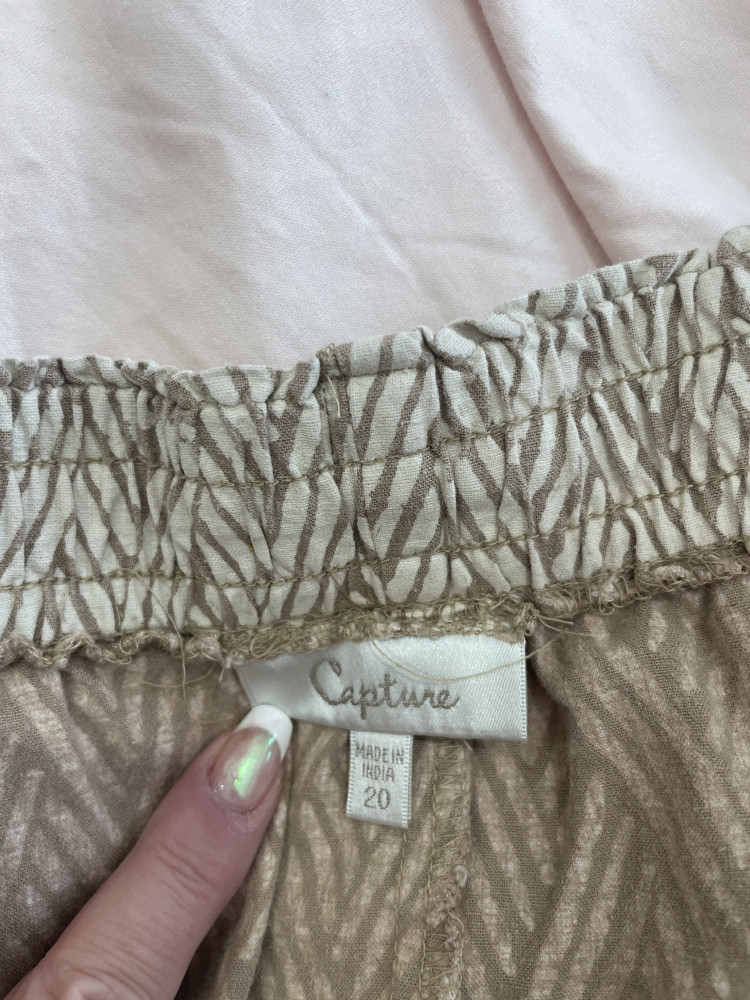 Skirt biege and tan patterned linen blend