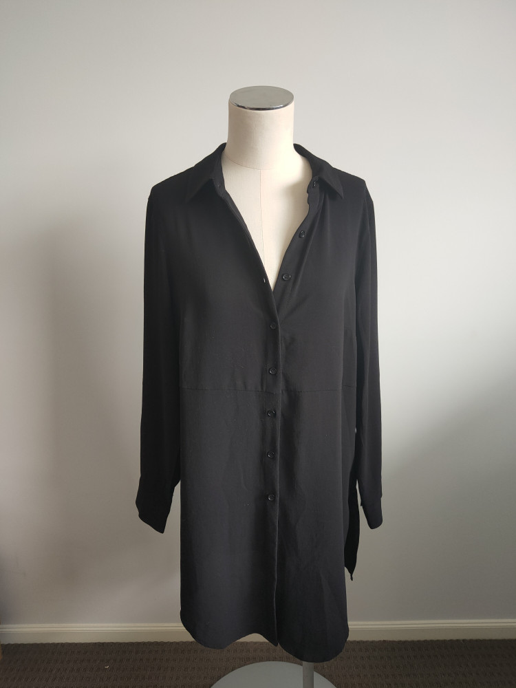 Black Button Up Shirt-Dress - Size 12