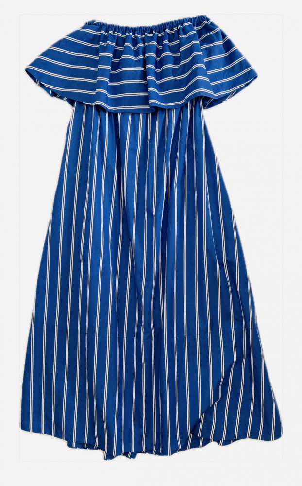 Dejcuba Cobalt Blue Stripe Strapless Dress