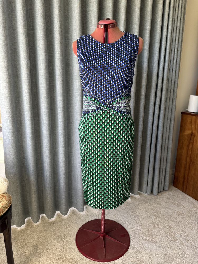 Colourful 100% silk DVF dress in blue and green