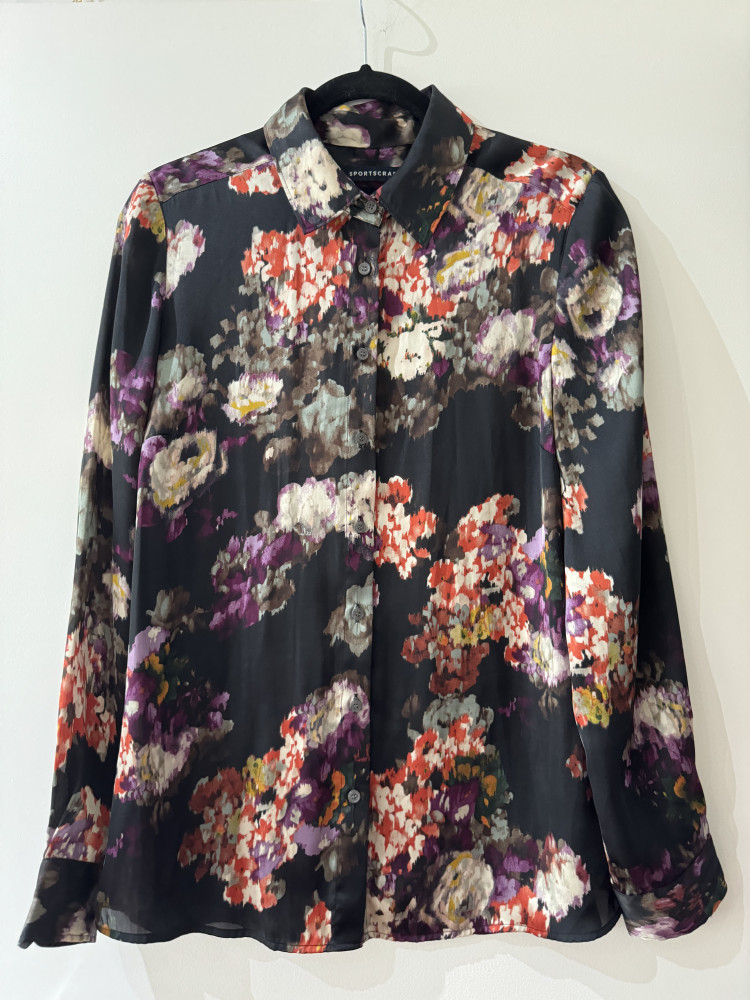 Sportscraft black and floral silky polyester long sleeve shirt