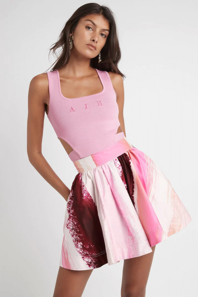 Aje Size 16 Kasbah Sunset Stripe Mini Flippy Tiered Skirt