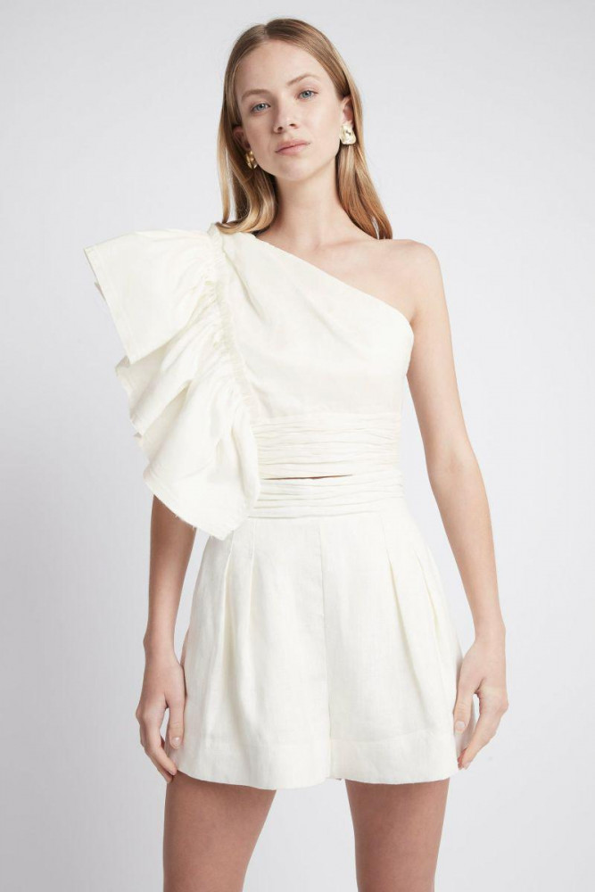 AJE Size 16 Breathless ruched waist short in ivory RRP$255