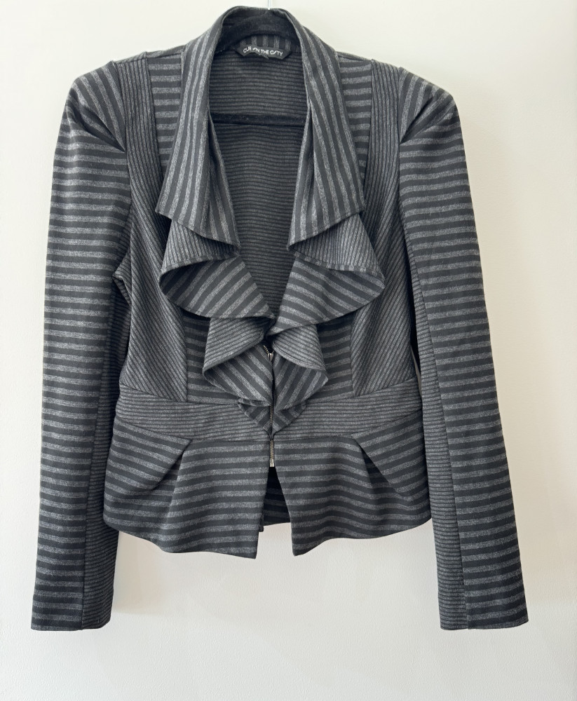 Black and grey stripe cotton / elastane jersey detailed and shaped jacket