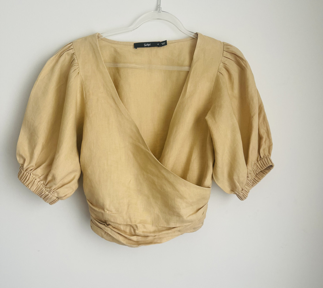 Linen Faux Crossfront Blouse