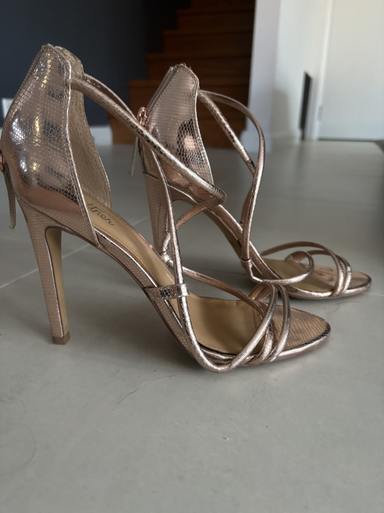 Rose gold strappy all leather heels