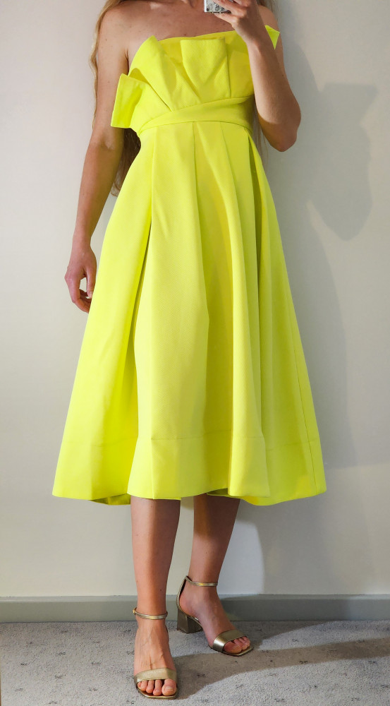 Sheike Formal Strapless Midi Dress Size 6 Bright Lime Yellow RRP 269.99  