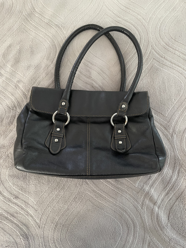 Black leather handbag