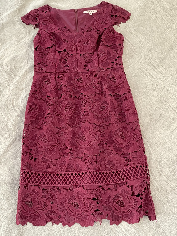 Burgundy lace cocktail dress