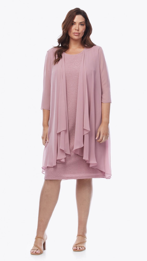 Layla Jones Stretch Galaxy Dress with Waterfall Chiffon Jacket in Rose