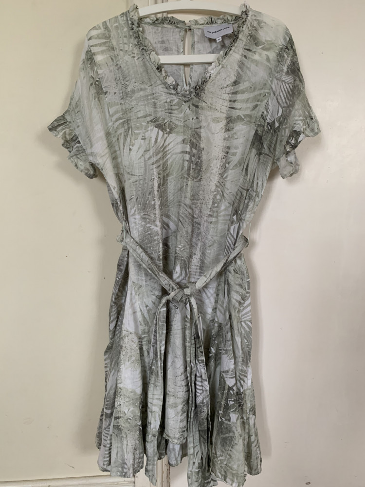Palm print linen dress