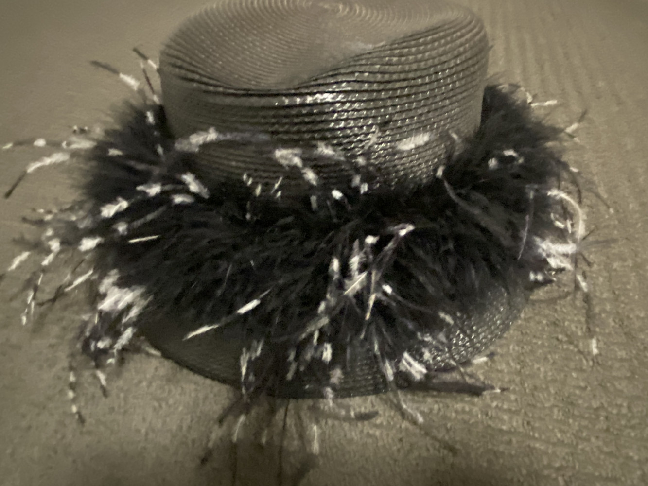 Hat with faux feathers