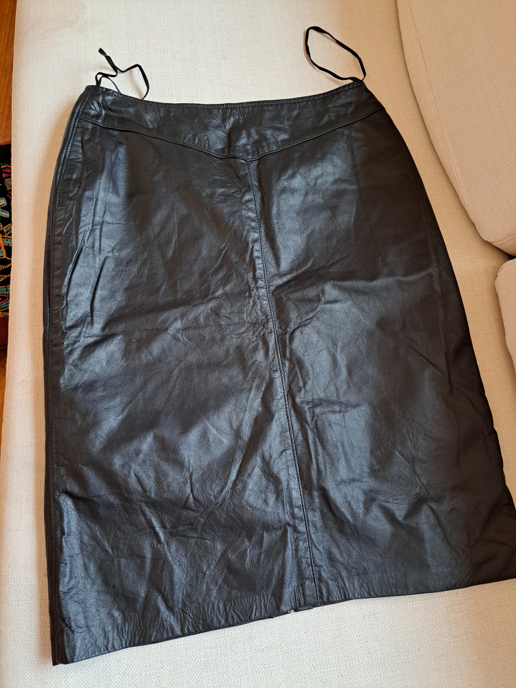 Black Lined Leather Mini Skirt