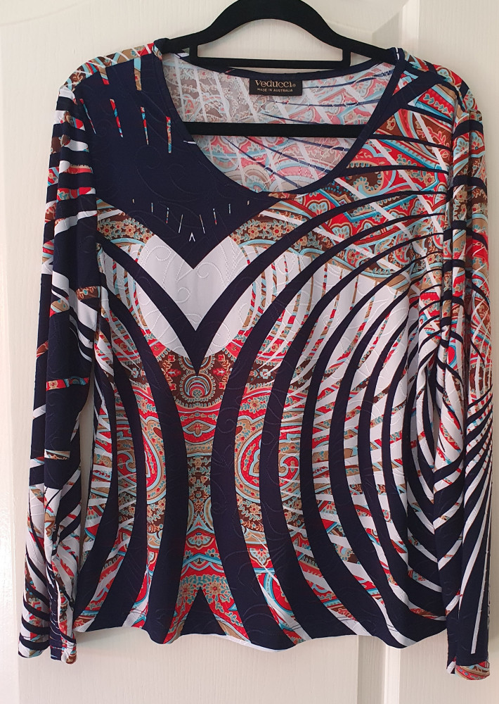 Black Mustard Grey Swirl Long Sleeve Knit Top