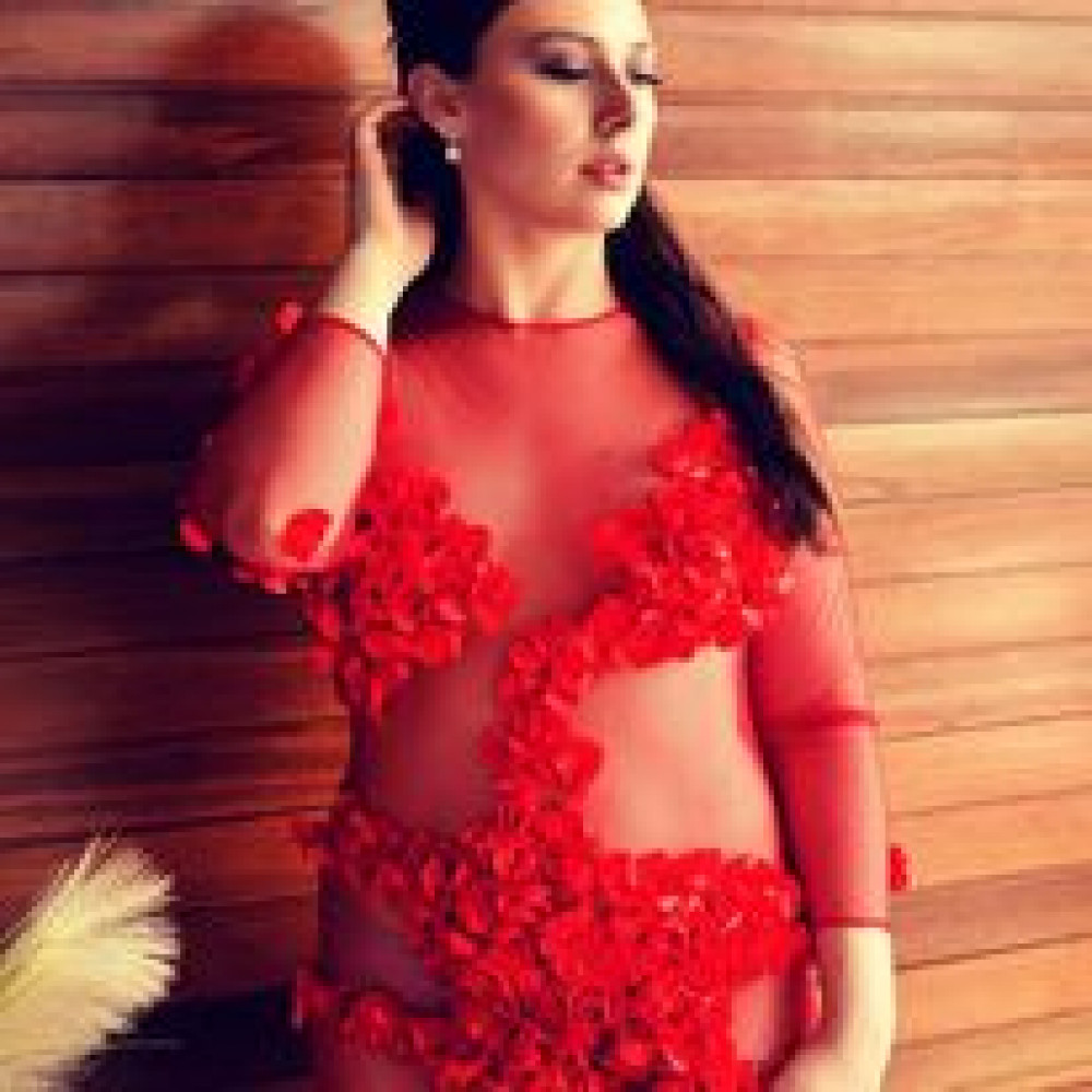 Couture one of a kind Red Sheer Gown