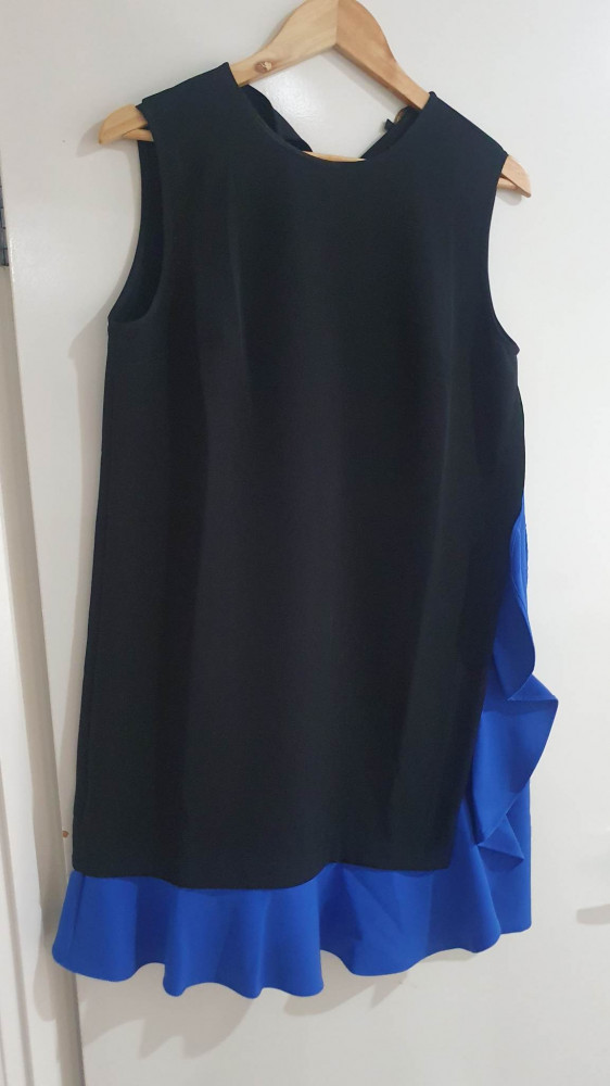 Black shift dress with blue