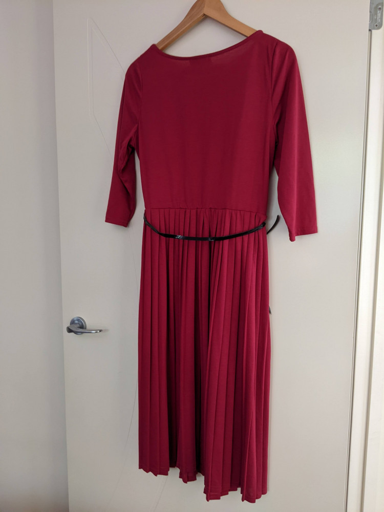 Deep Red pleated maternity dress