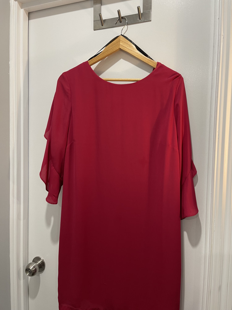 Fuchsia Shift Dress with Flutter Sleeves 