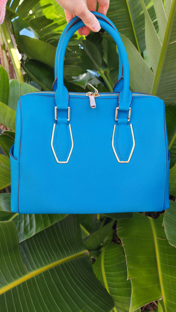 Blue Vegan Leather Bag with Shoulder Strap