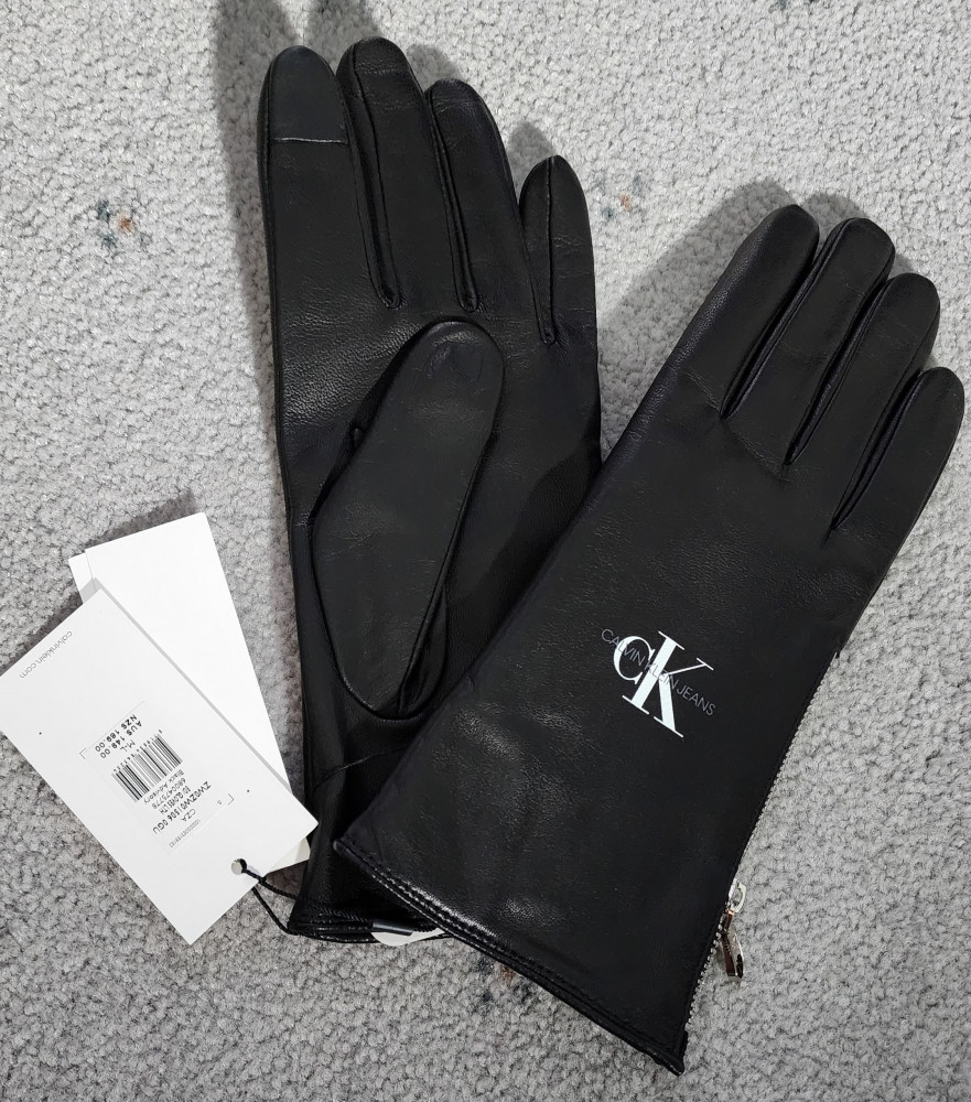 New Black Leather Gloves Calvin Klein