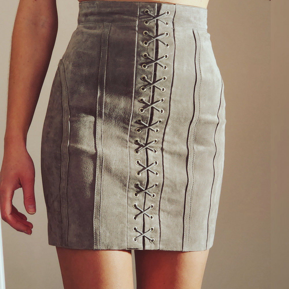 Gray Suede Leather Mini Skirt Size 4/6 Bardot RRP300