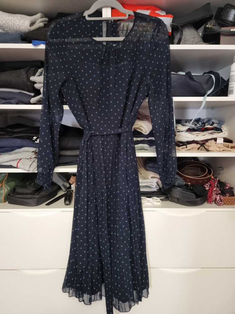 Jacqui E Black and Blue Spotted Dress